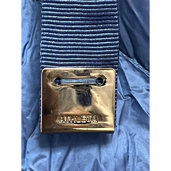 Athleta Down Puffer Jacket Womens Small Blue Quilted Funnel Neck Thumbholes - Picture 6 of 10